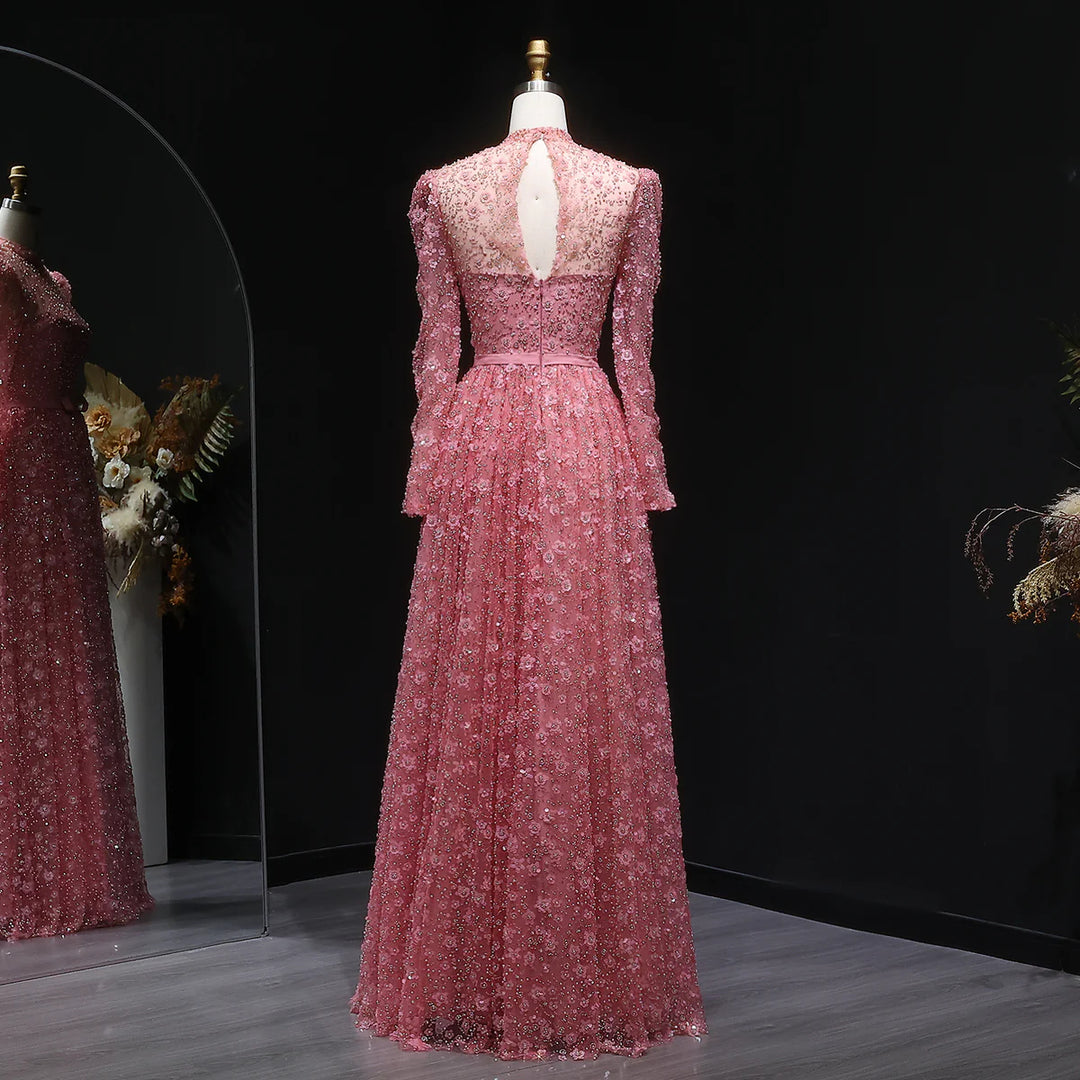 Romantic Pink 3D Floral Ruffled Evening Dress SS700