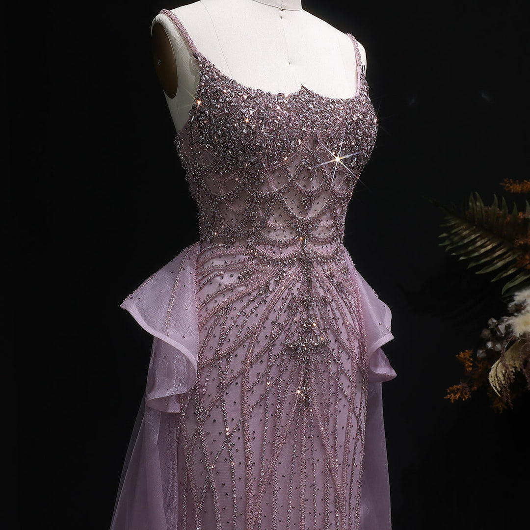 Glamorous Champagne Evening Dress with Layered Overskirt SS026