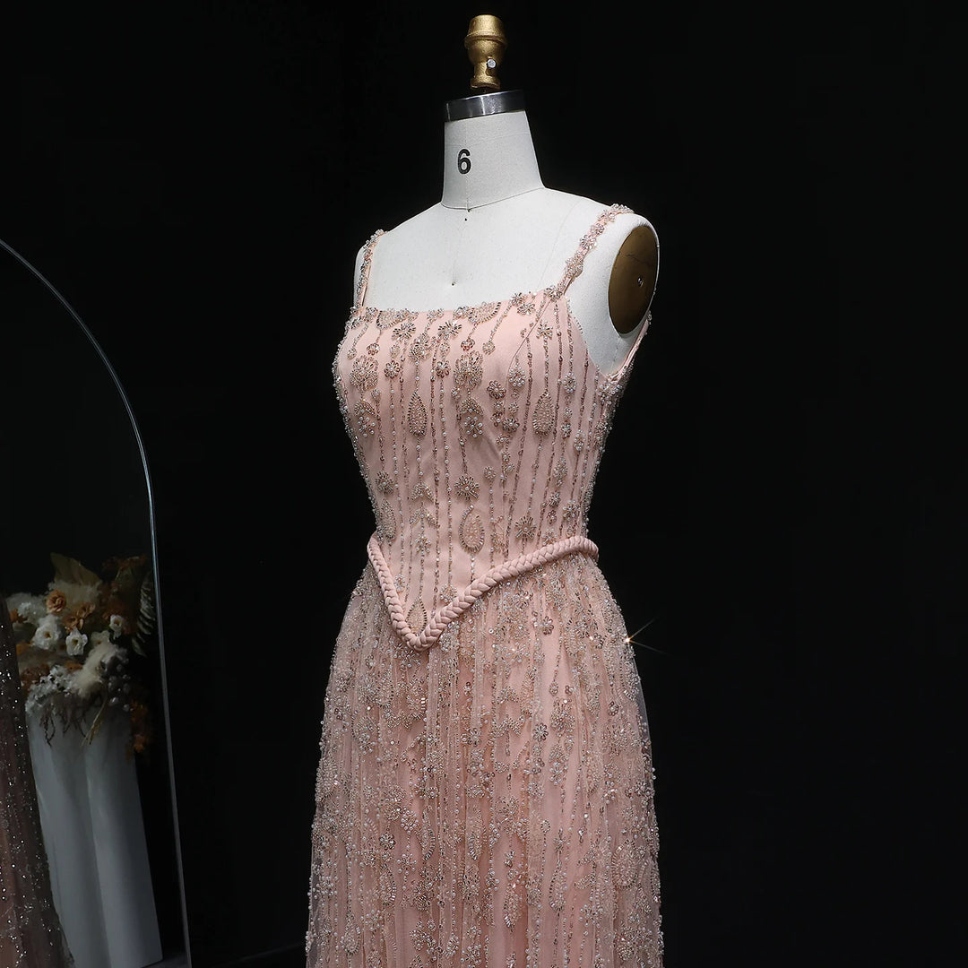 Elegant Sage Green Luxury Evening Dress with Spaghetti Straps SS693