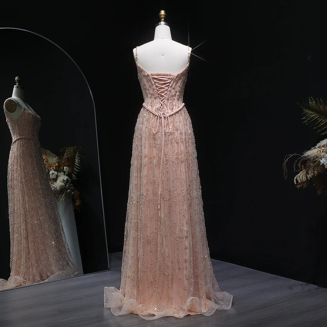 Elegant Sage Green Luxury Evening Dress with Spaghetti Straps SS693