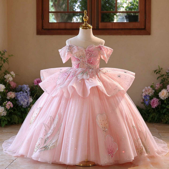 Pink Crystal Petal Princess Girls Evening Dress J630
