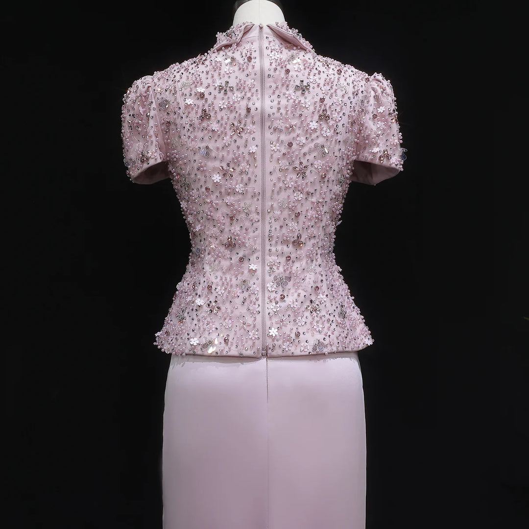 Glamorous Pink Two Piece Evening Dress with Sparkling Sequins SS547