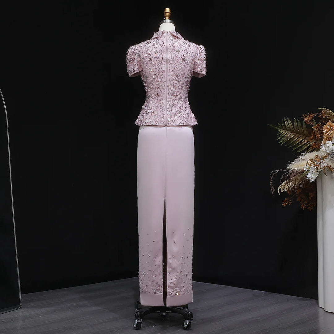 Glamorous Pink Two Piece Evening Dress with Sparkling Sequins SS547