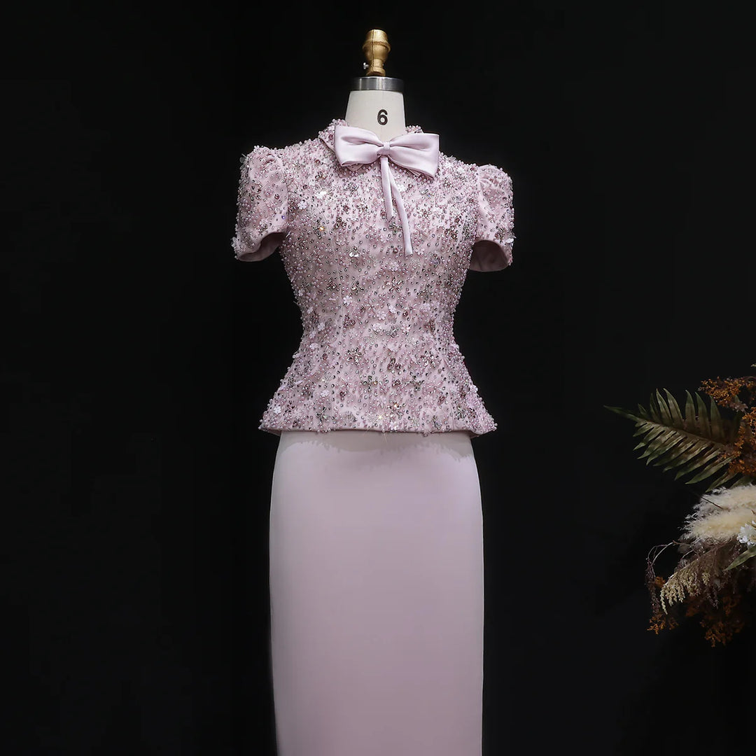 Glamorous Pink Two Piece Evening Dress with Sparkling Sequins SS547