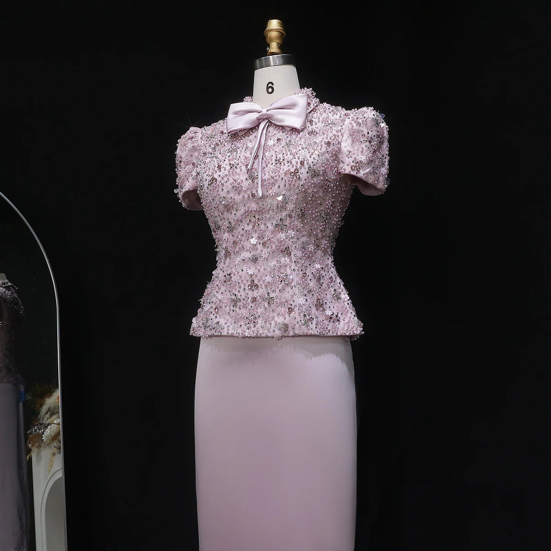 Glamorous Pink Two Piece Evening Dress with Sparkling Sequins SS547