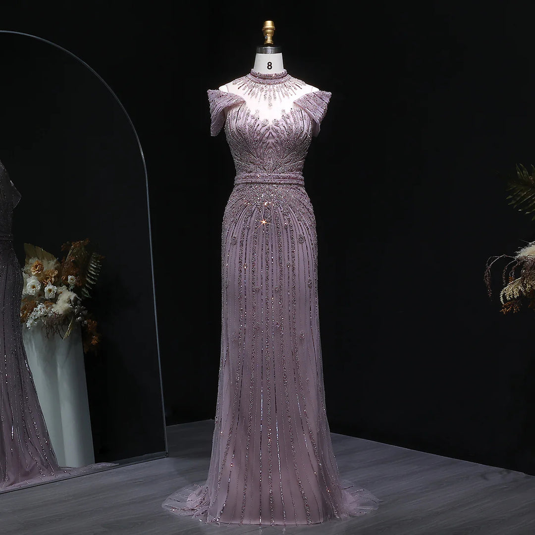 Luxury Beaded Off-Shoulder Formal Dress SS109