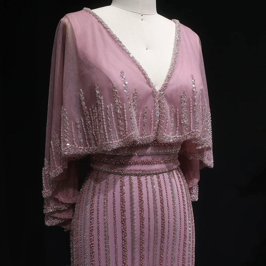 Luxury Pink Mermaid Dubai Evening Dresses with Cape SS284