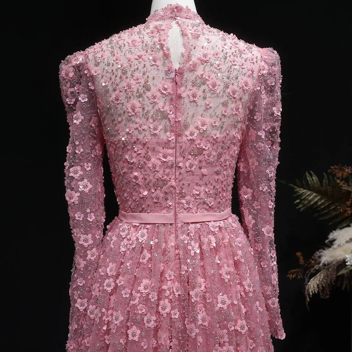 Romantic Pink 3D Floral Ruffled Evening Dress SS700