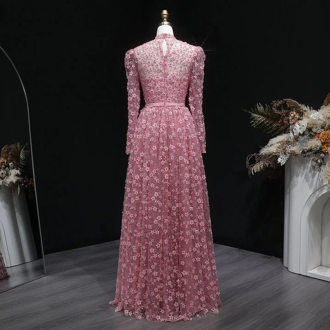 Romantic Pink 3D Floral Ruffled Evening Dress SS700