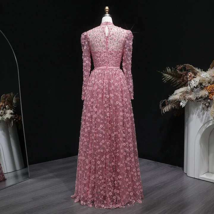 Romantic Pink 3D Floral Ruffled Evening Dress SS700