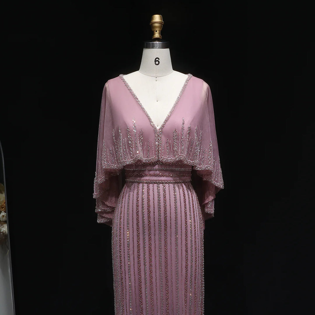 Luxury Pink Mermaid Dubai Evening Dresses with Cape SS284