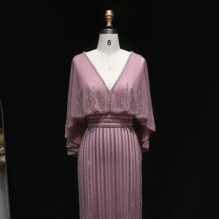 Luxury Pink Mermaid Dubai Evening Dresses with Cape SS284