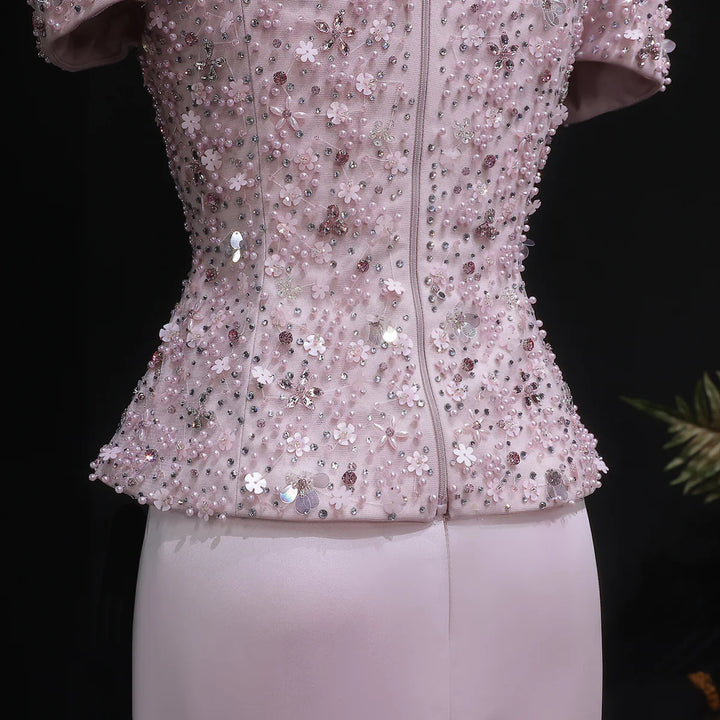 Glamorous Pink Two Piece Evening Dress with Sparkling Sequins SS547