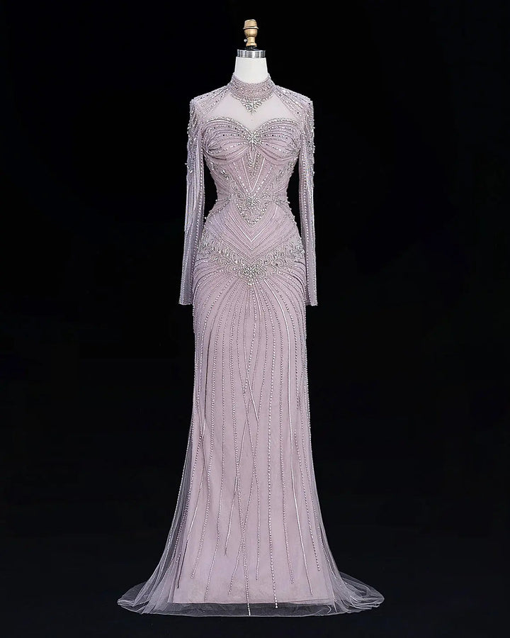 Dreamy Vow Beaded High Neck Evening Gown with Flowing Cape SS171
