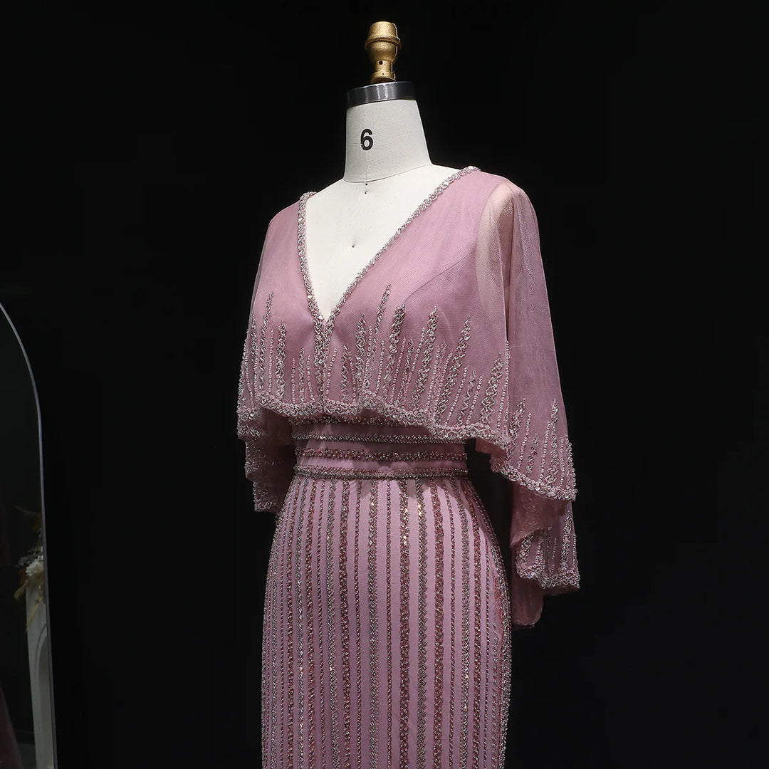 Luxury Pink Mermaid Dubai Evening Dresses with Cape SS284