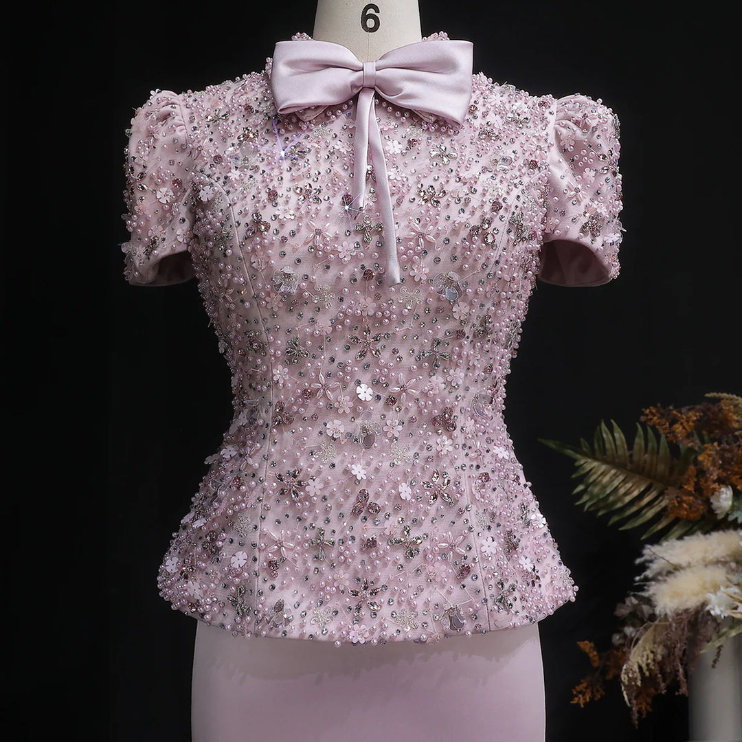 Glamorous Pink Two Piece Evening Dress with Sparkling Sequins SS547