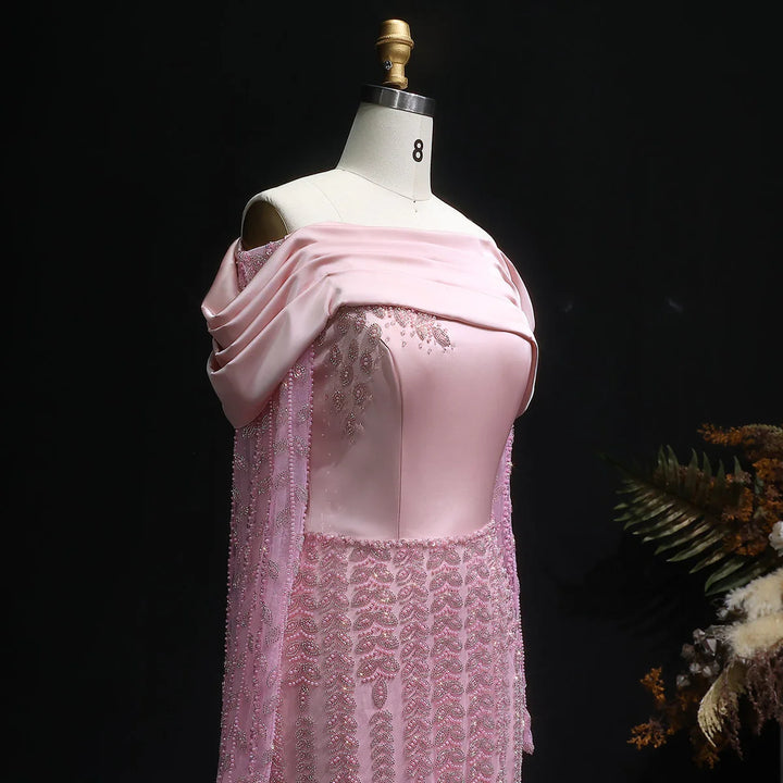 Elegant Off Shoulder Evening Dress with Long Sleeves SS695