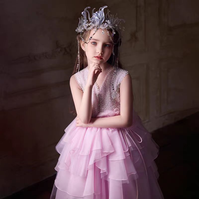 Blush Pink Flower Girl Dress with Sequins Embroidery J232 Pink / child-14 Blush Pink Flower Girl Dress with Sequins Embroidery J232 Pink / child-14