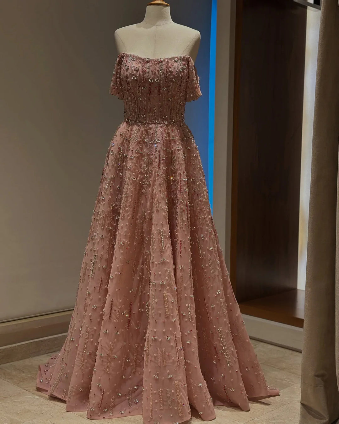 Romantic Pink Off Shoulder with Beaded Details Evening Dress SS226