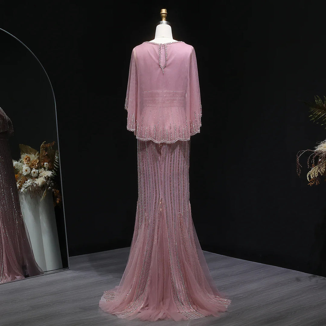 Luxury Pink Mermaid Dubai Evening Dresses with Cape SS284