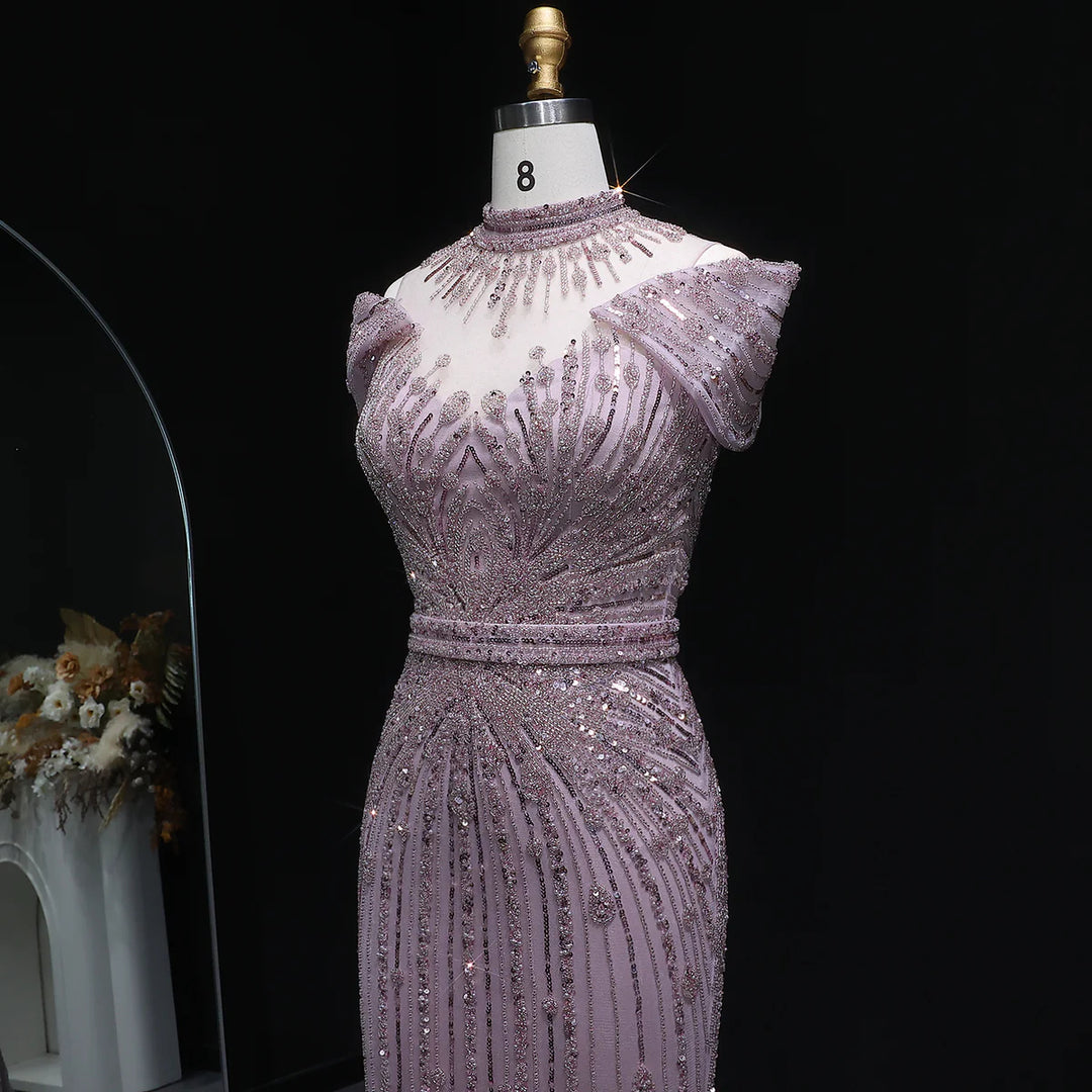 Luxury Beaded Off-Shoulder Formal Dress SS109