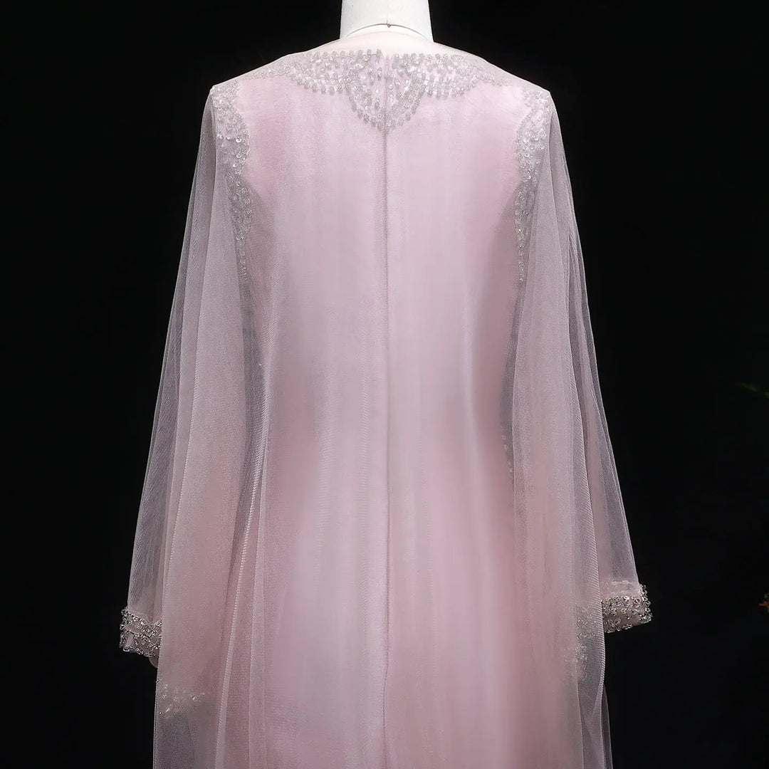 Elegant Pink Square Neck Evening Gown with Crystal Beading SS326
