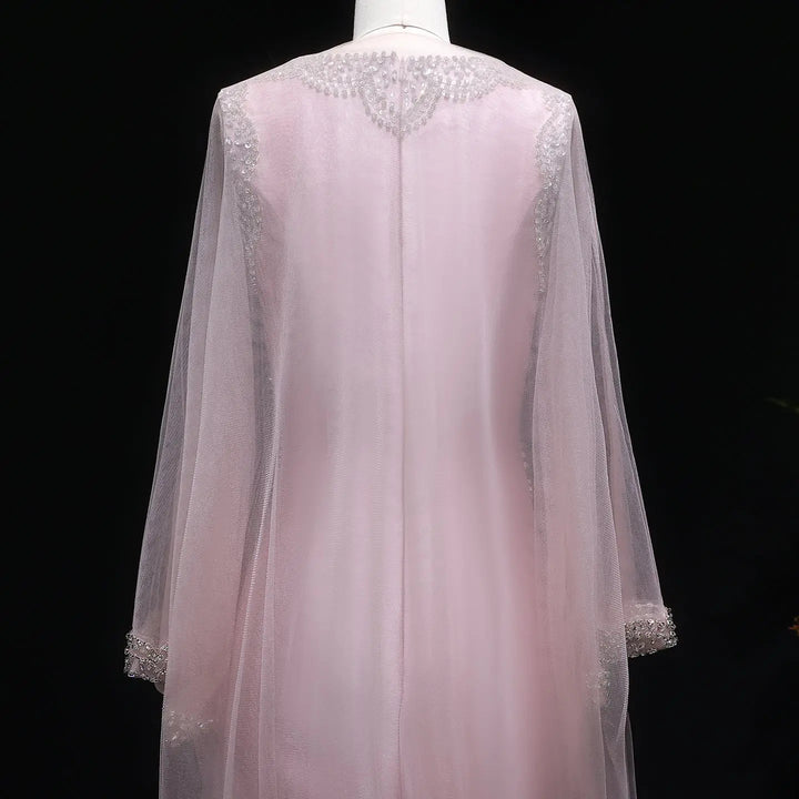 Elegant Pink Square Neck Evening Gown with Crystal Beading SS326
