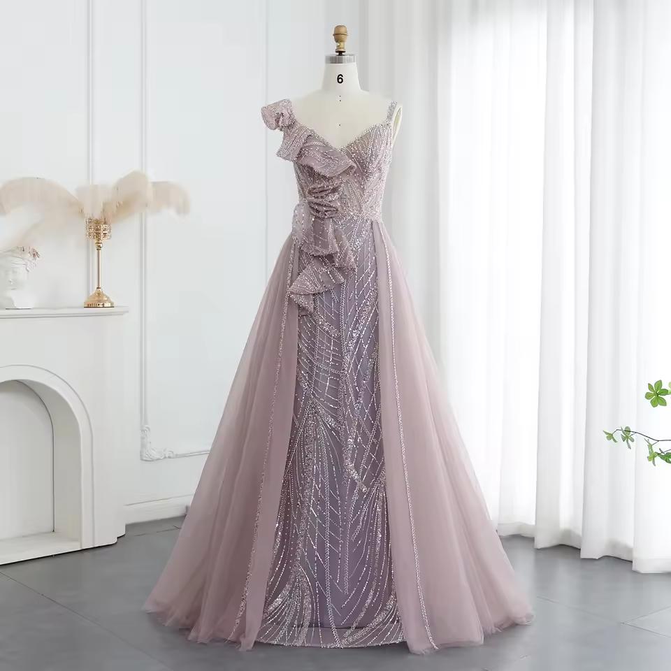 Elegant Spaghetti Straps Mermaid Evening Dress with Overskirt SS095