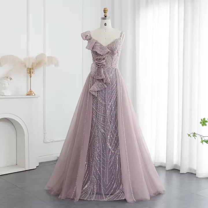 Elegant Spaghetti Straps Mermaid Evening Dress with Overskirt SS095