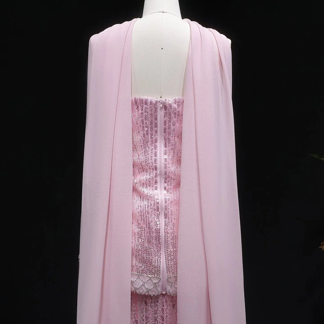 Luxury Orange Sparkle Strapless Peplum Pageant Evening Dress with Scarf SS560