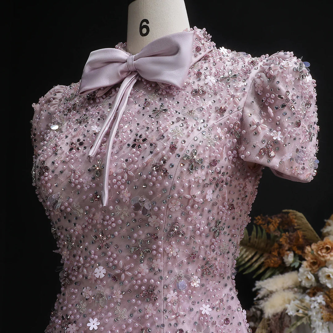 Glamorous Pink Two Piece Evening Dress with Sparkling Sequins SS547