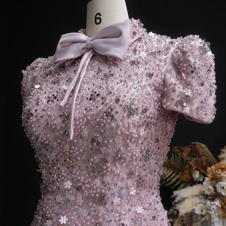 Glamorous Pink Two Piece Evening Dress with Sparkling Sequins SS547