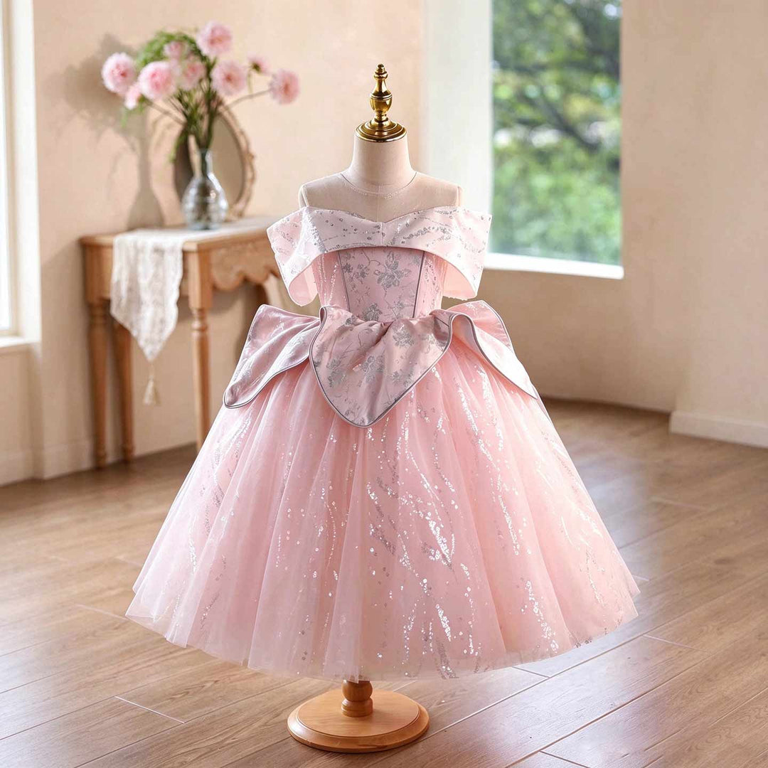 Pink Off-Shoulder Glitter Princess Girls Party Dress J631