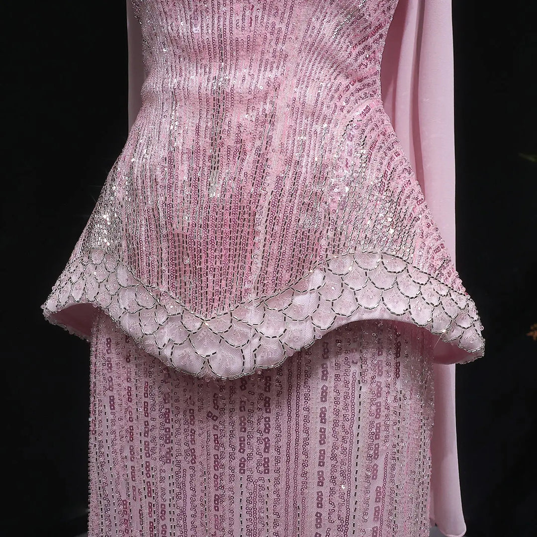 Luxury Orange Sparkle Strapless Peplum Pageant Evening Dress with Scarf SS560