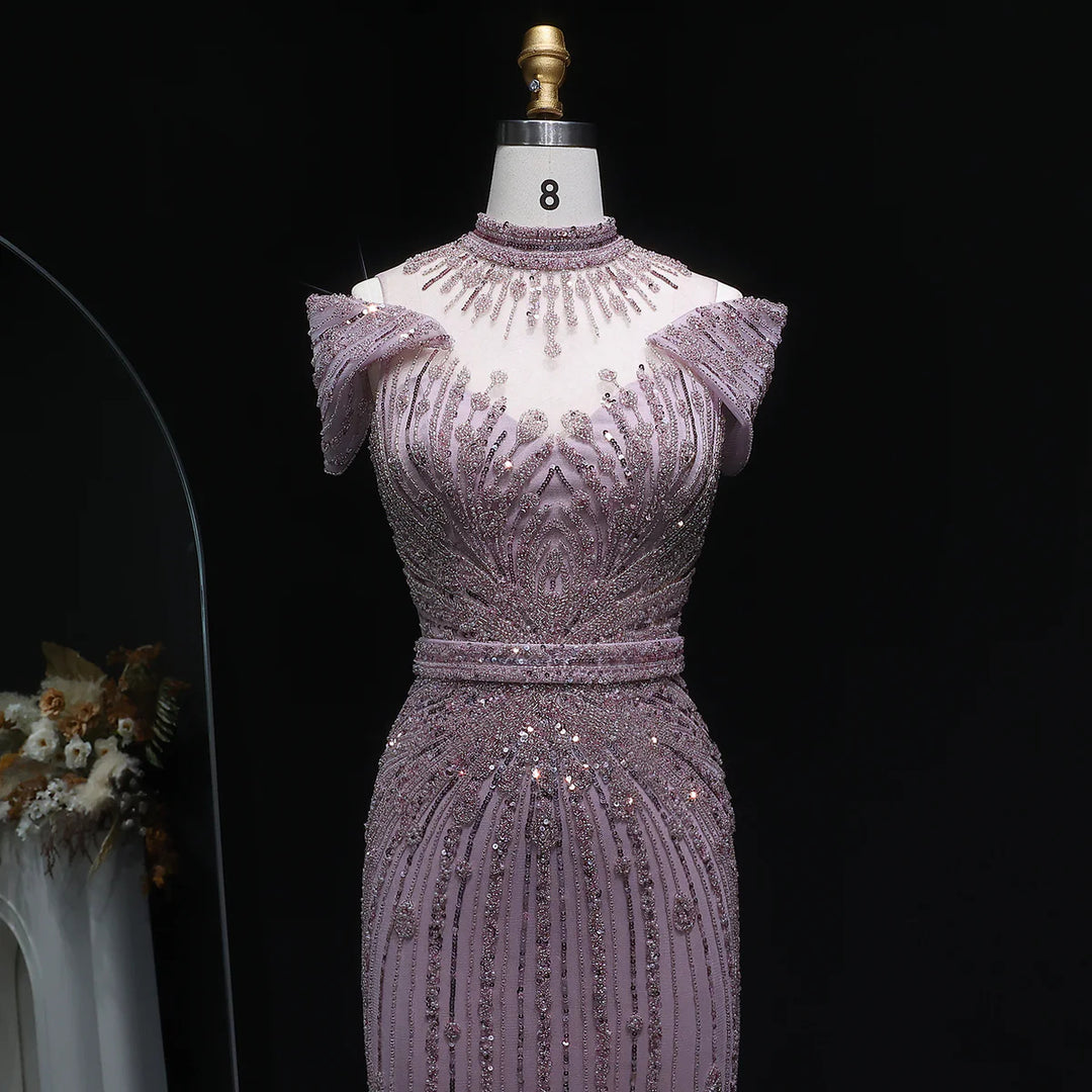 Luxury Beaded Off-Shoulder Formal Dress SS109