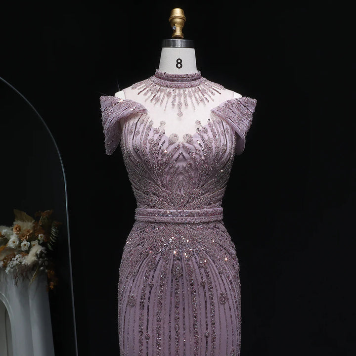 Luxury Beaded Off-Shoulder Formal Dress SS109