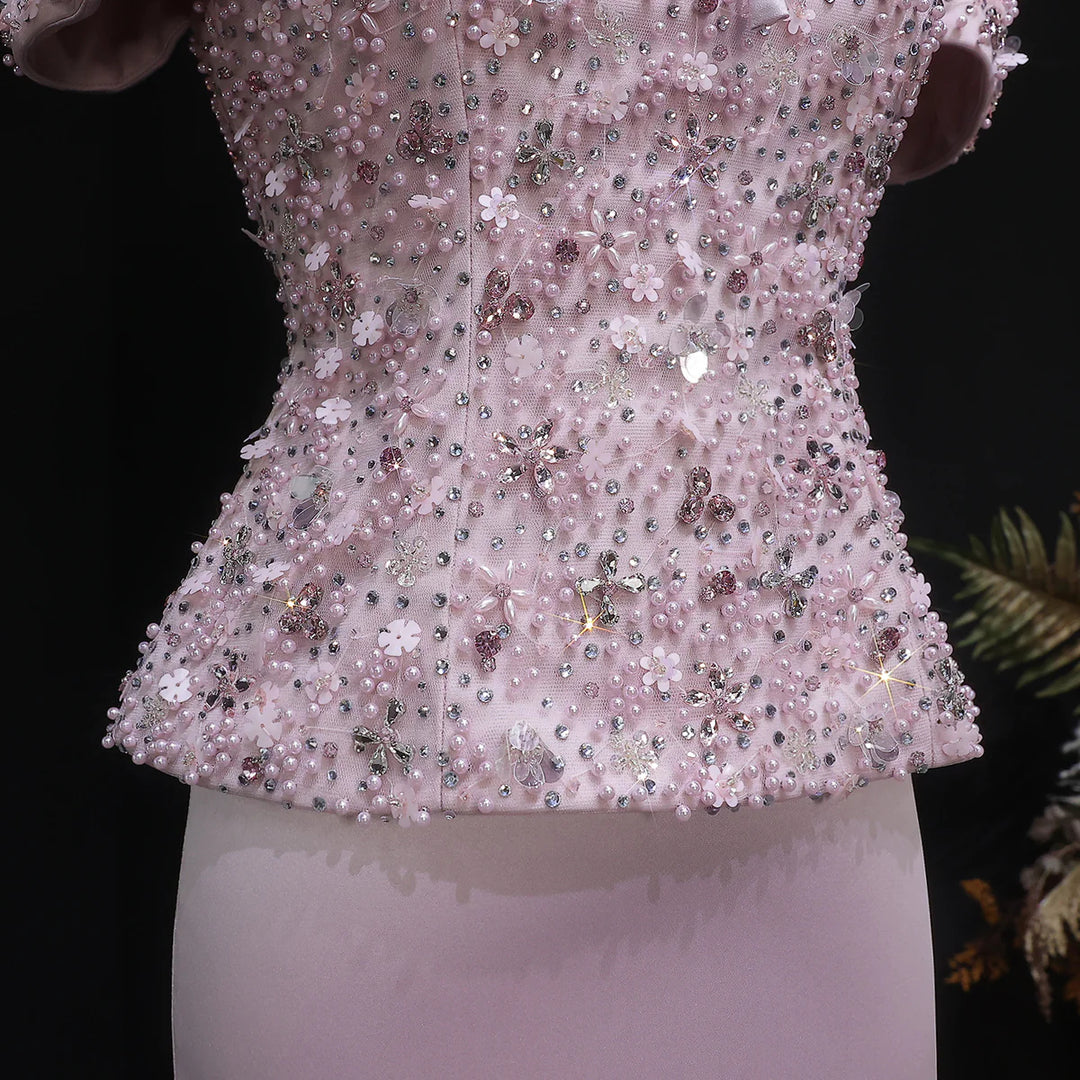 Glamorous Pink Two Piece Evening Dress with Sparkling Sequins SS547