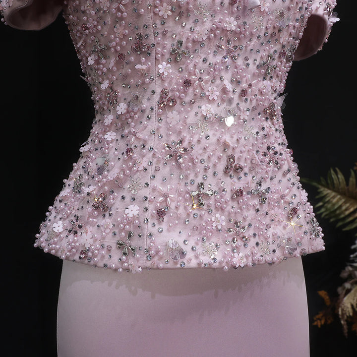 Glamorous Pink Two Piece Evening Dress with Sparkling Sequins SS547