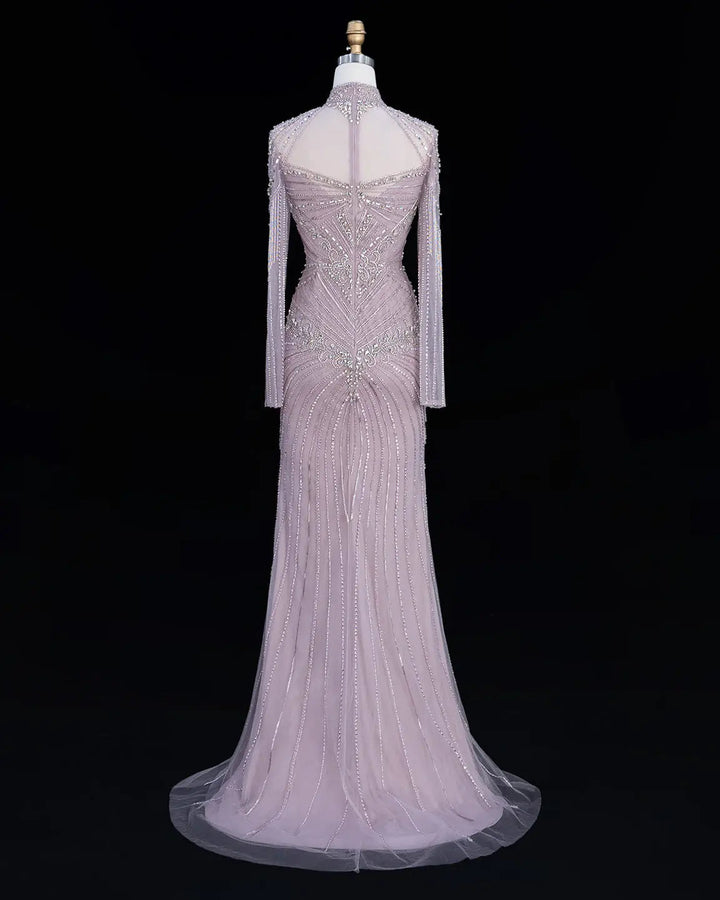 Dreamy Vow Beaded High Neck Evening Gown with Flowing Cape SS171
