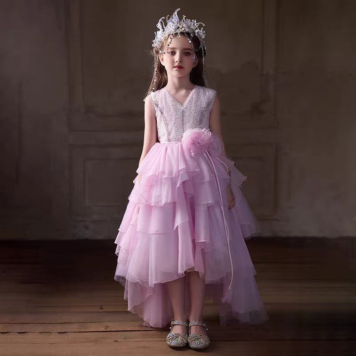 Blush Pink Flower Girl Dress with Sequins Embroidery J232