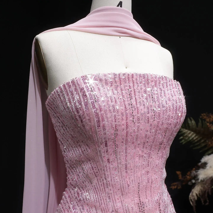 Luxury Orange Sparkle Strapless Peplum Pageant Evening Dress with Scarf SS560