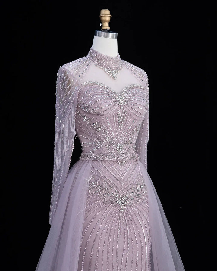 Dreamy Vow Beaded High Neck Evening Gown with Flowing Cape SS171