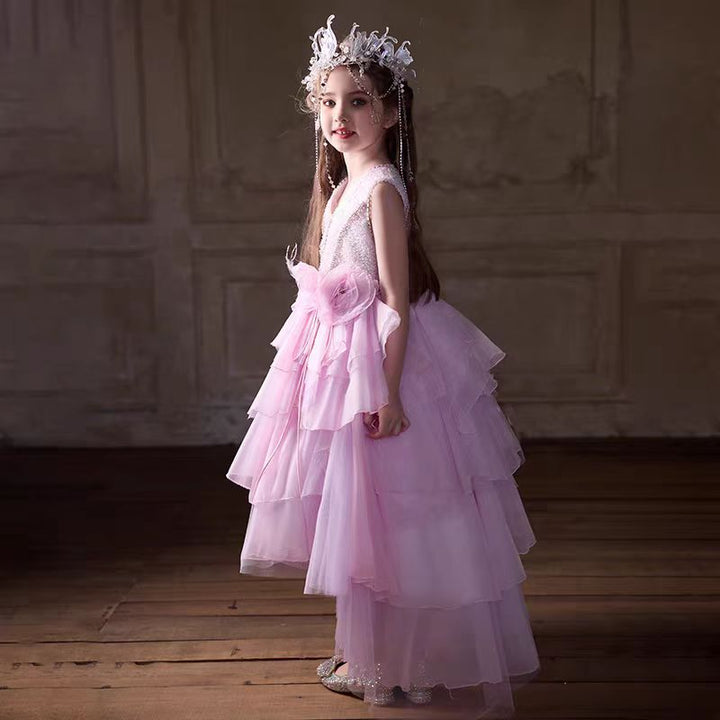 Blush Pink Flower Girl Dress with Sequins Embroidery J232