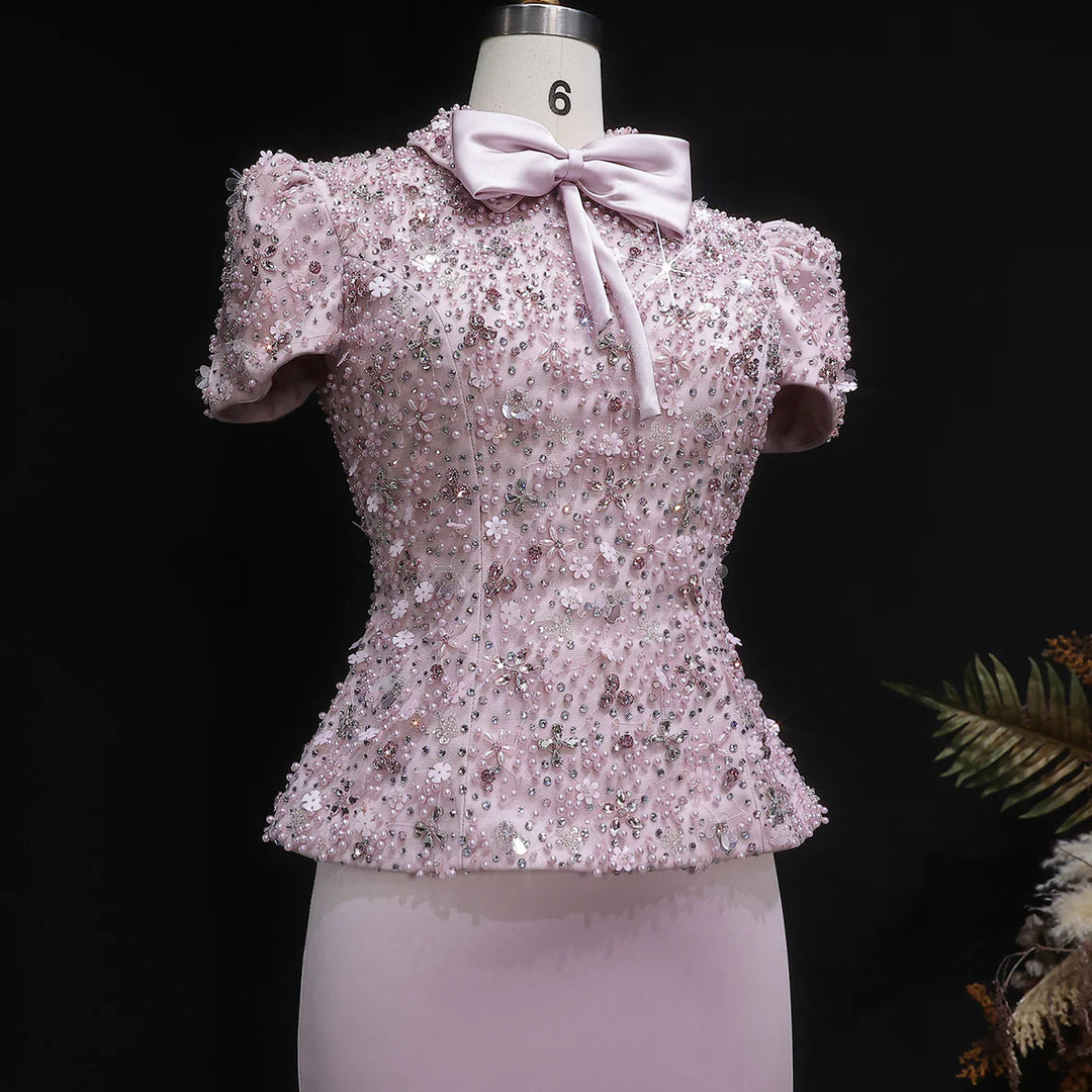 Glamorous Pink Two Piece Evening Dress with Sparkling Sequins SS547