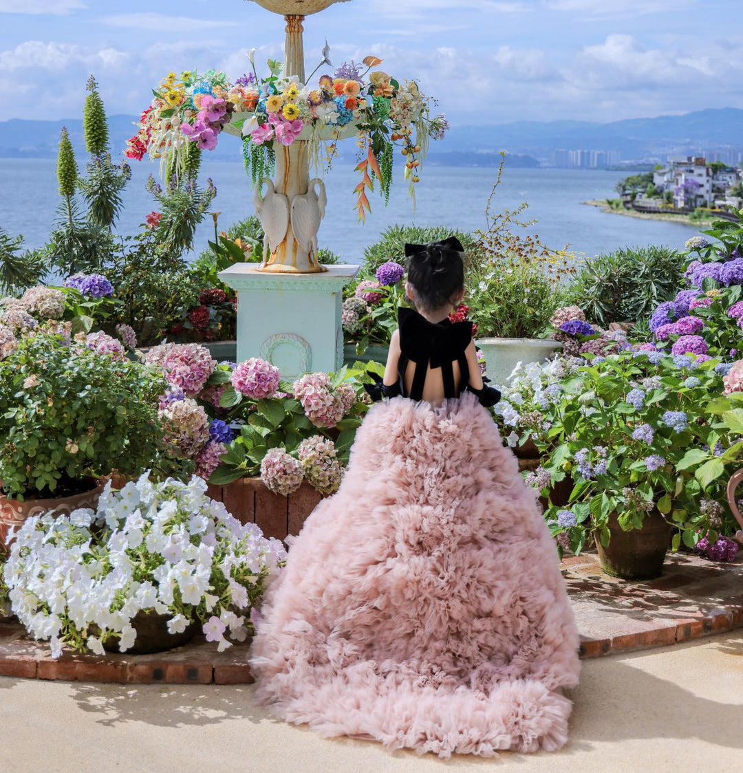 Pink Flower Girl Dress for Birthday Wedding Party Photoshoot J583