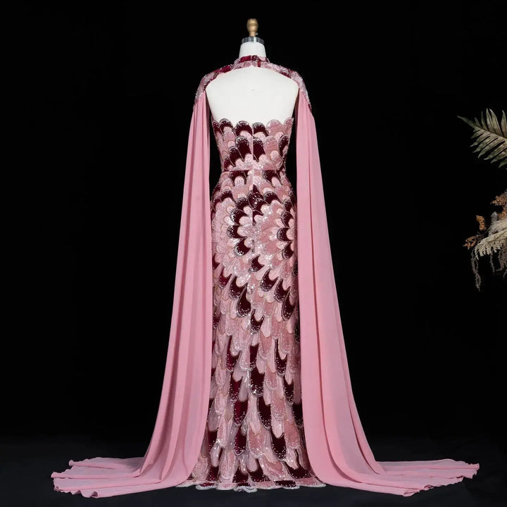 Strapless Floral Beaded Mermaid Prom Evening Dress with Shawl SS617