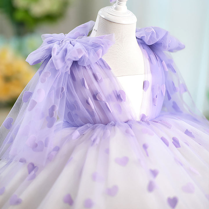 V-Neck Long Sleeve Tulle Flower Girl Dress with Bow D059