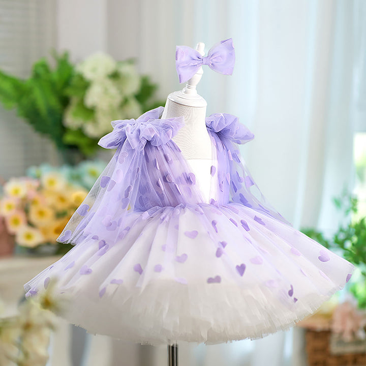 V-Neck Long Sleeve Tulle Flower Girl Dress with Bow D059