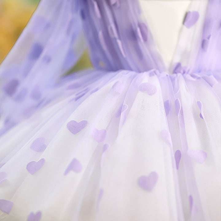 V-Neck Long Sleeve Tulle Flower Girl Dress with Bow D059