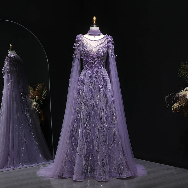 Elegant 3D Floral Beaded Evening Dress with Scarf SS060